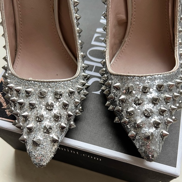 Shoemint Zoe Silver Glitter Studded Stilettos 7 - Picture 2 of 9